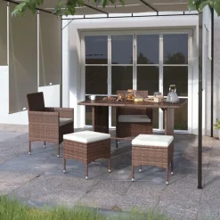 MAISON EXCLUSIVE - Jeu de chaise et tabouret de jardin 4 pcs résine tressée marron
