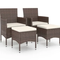 MAISON EXCLUSIVE - Jeu de chaise et tabouret de jardin 4 pcs résine tressée marron