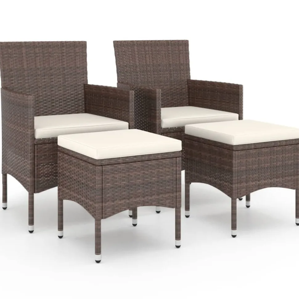 MAISON EXCLUSIVE - Jeu de chaise et tabouret de jardin 4 pcs résine tressée marron