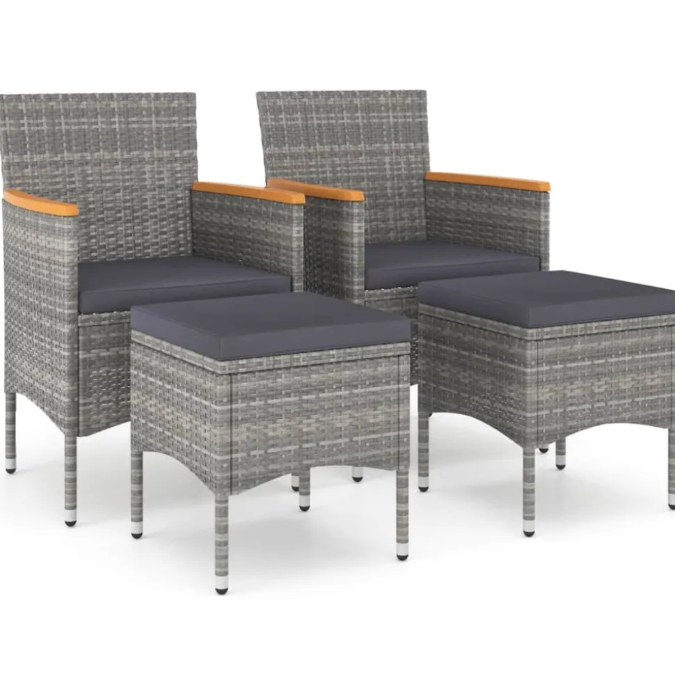 MAISON EXCLUSIVE - Jeu de chaise et tabouret de jardin 4 pcs résine tressée gris