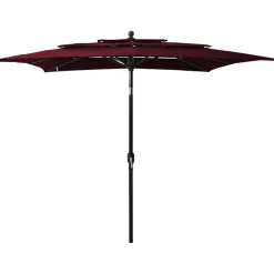 MAISON EXCLUSIVE - Parasol de jardin à 3 niveaux mât en aluminium rouge bordeaux