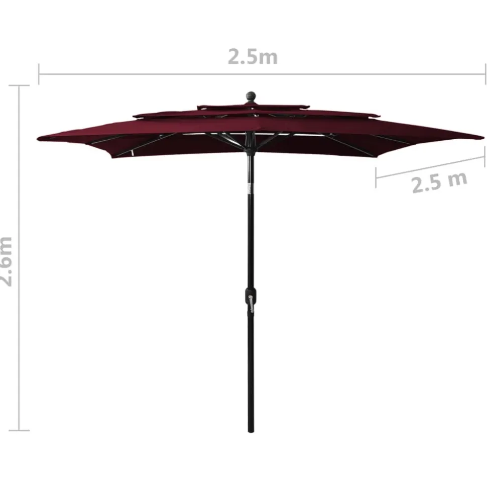 MAISON EXCLUSIVE - Parasol de jardin à 3 niveaux mât en aluminium rouge bordeaux
