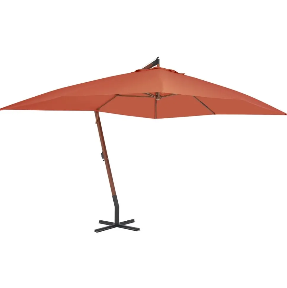 MAISON EXCLUSIVE - Parasol de jardin en porte-à-faux avec mât en bois terre cuite