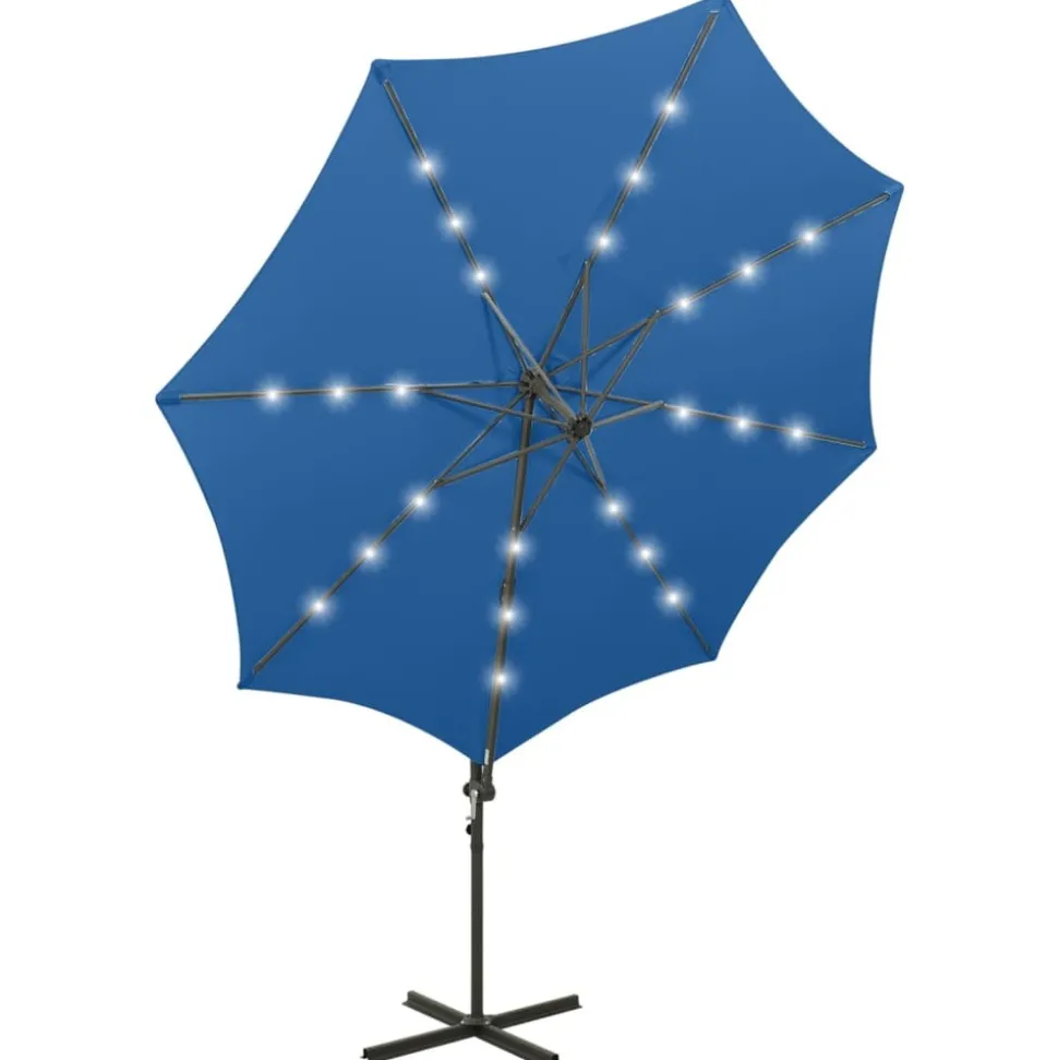 MAISON EXCLUSIVE - Parasol de jardin en porte-à-faux et mât et lumières led