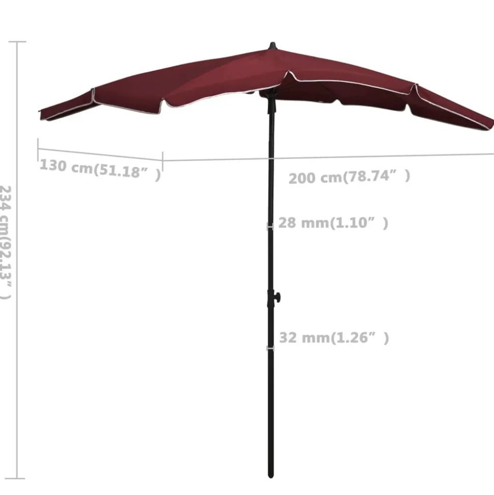 MAISON EXCLUSIVE - Parasol de jardin avec mât 200x130 cm rouge bordeaux