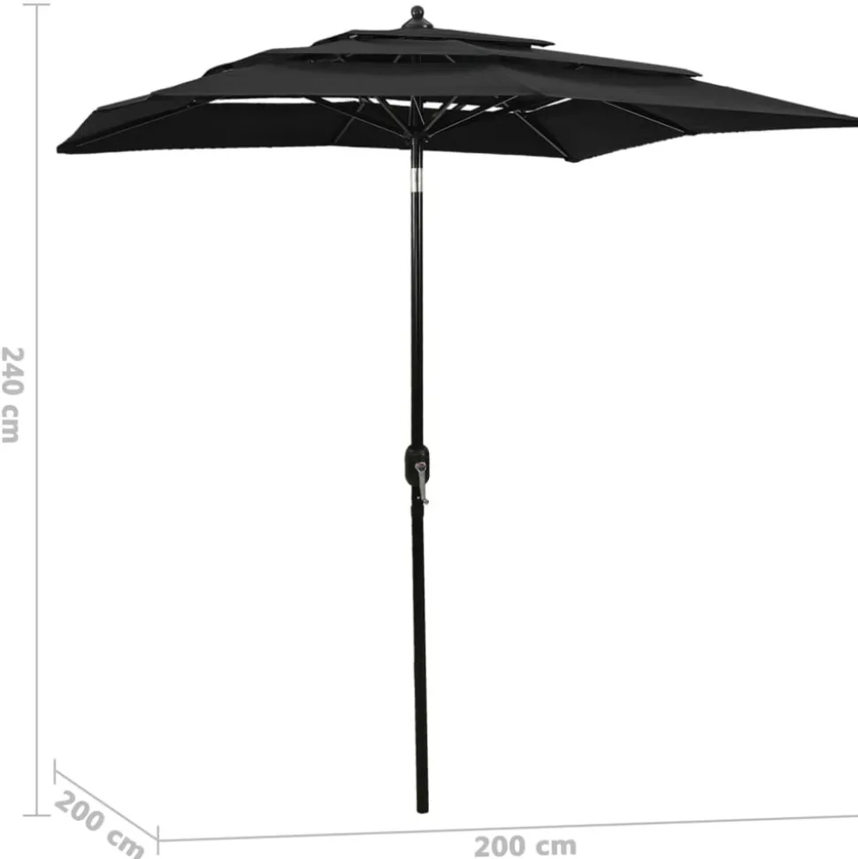 MAISON EXCLUSIVE - Parasol de jardin à 3 niveaux avec mât en aluminium noir 2x2 m