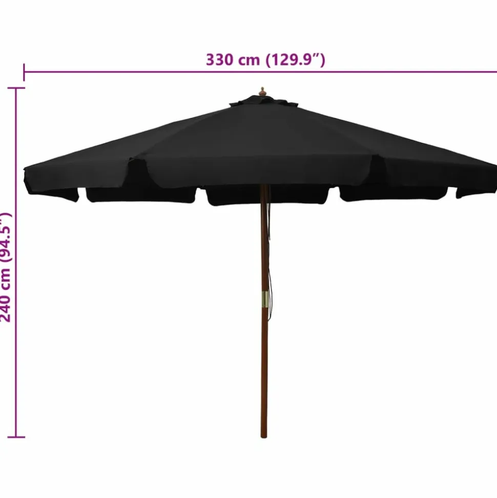 MAISON EXCLUSIVE - Parasol d'extérieur avec mât en bois 330 cm noir