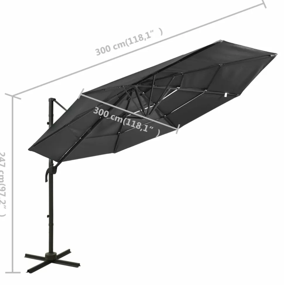 MAISON EXCLUSIVE - Parasol de jardin à 4 niveaux avec mât en aluminium anthracite
