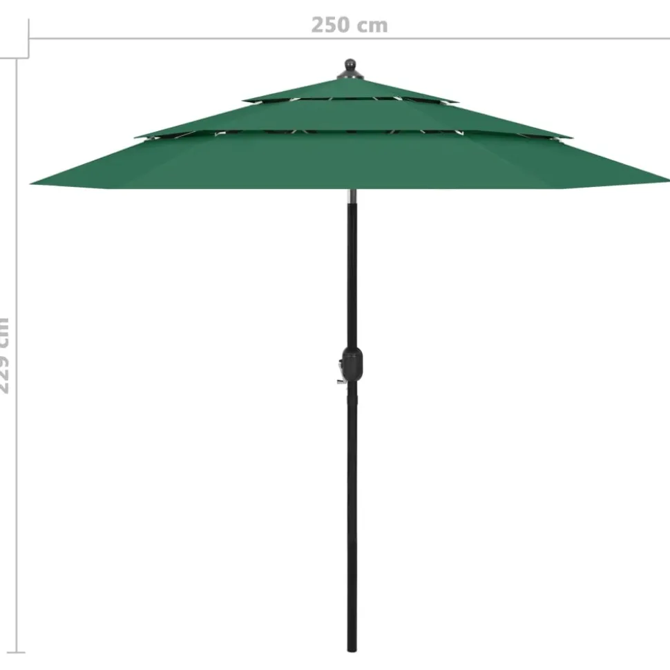 MAISON EXCLUSIVE - Parasol de jardin à 3 niveaux avec mât en aluminium vert 2,5 m