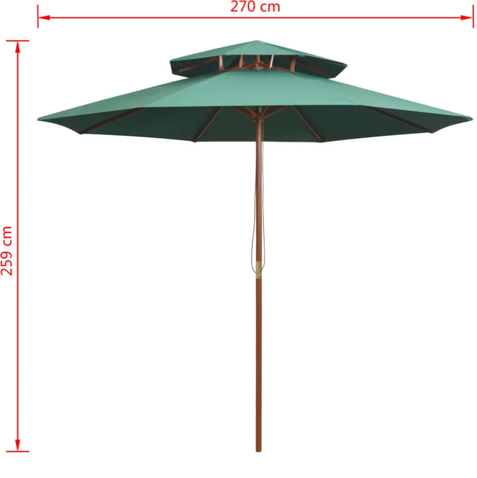 MAISON EXCLUSIVE - Parasol à deux étages avec poteau en bois 270 x 270 cm vert