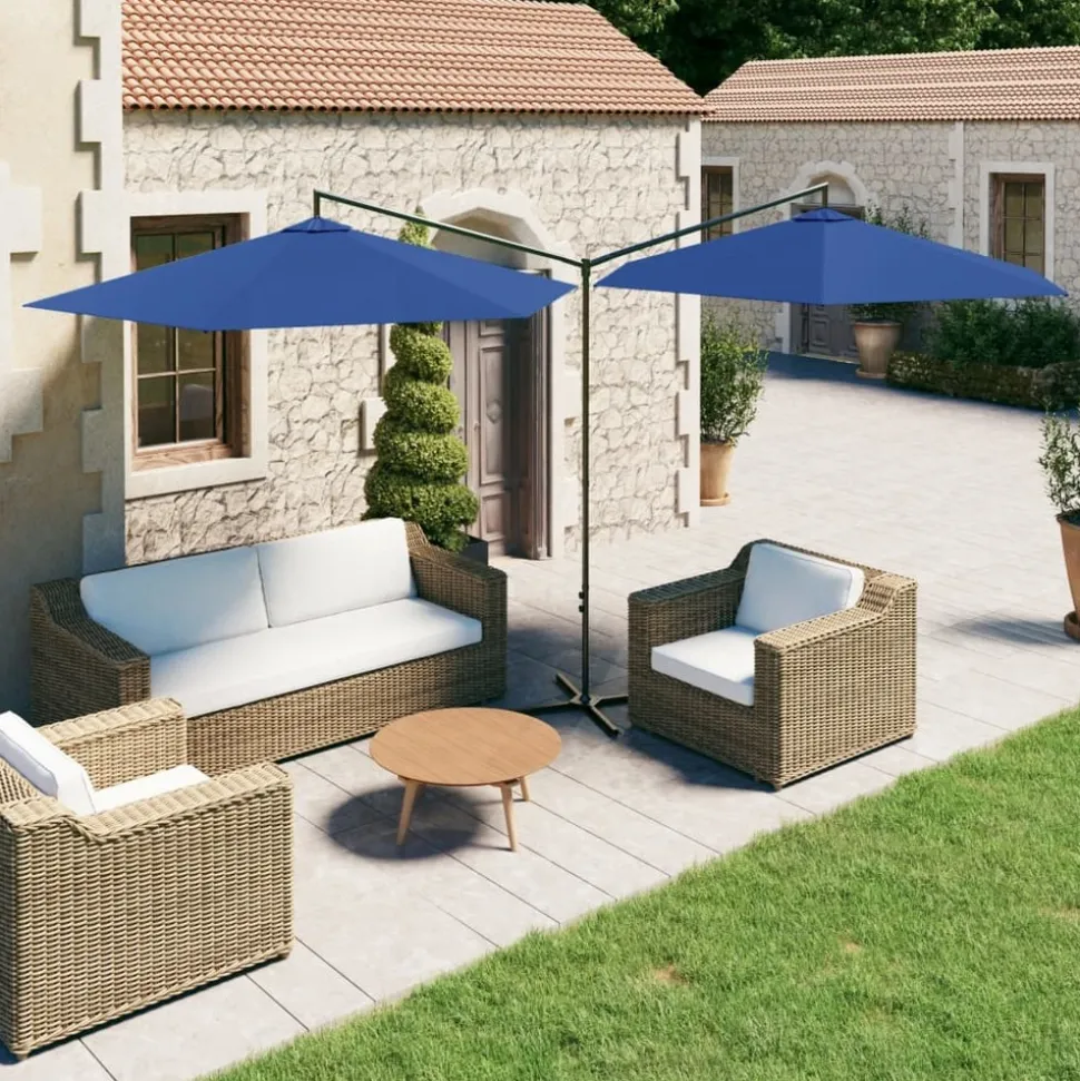 MAISON EXCLUSIVE - Parasol de jardin double avec mât en acier bleu azuré 600 cm