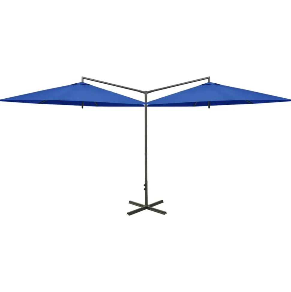 MAISON EXCLUSIVE - Parasol de jardin double avec mât en acier bleu azuré 600 cm