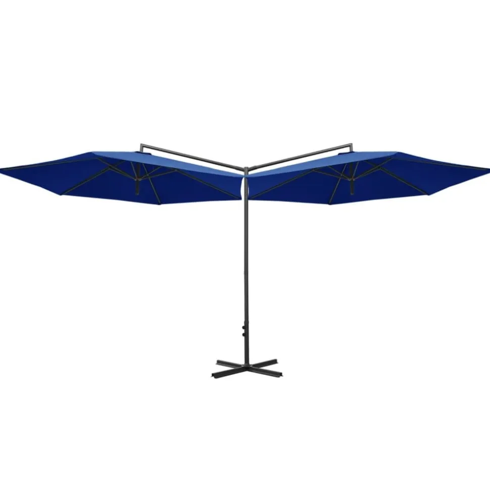 MAISON EXCLUSIVE - Parasol de jardin double avec mât en acier bleu azuré 600 cm