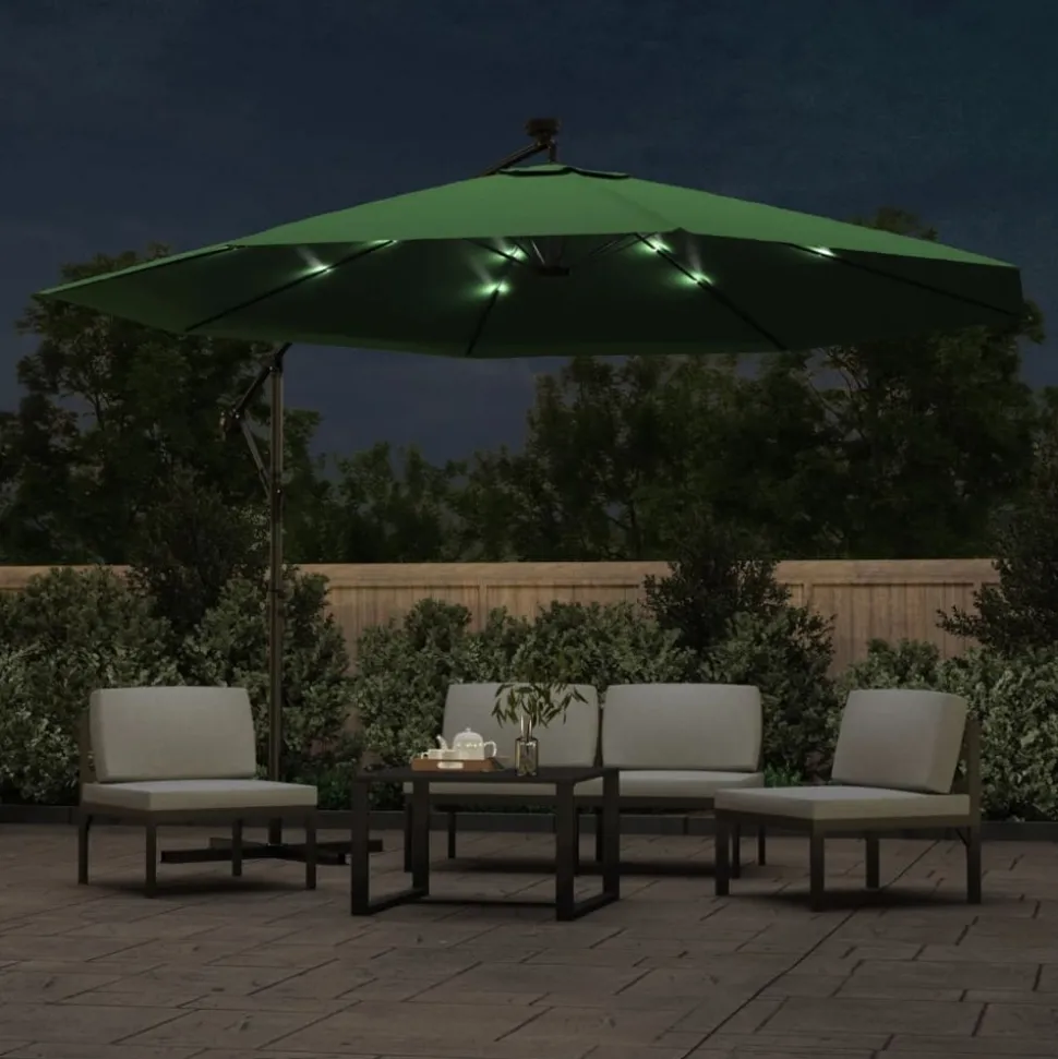 MAISON EXCLUSIVE - Parasol de jardin en porte-à-feux et lumières led mât en métal