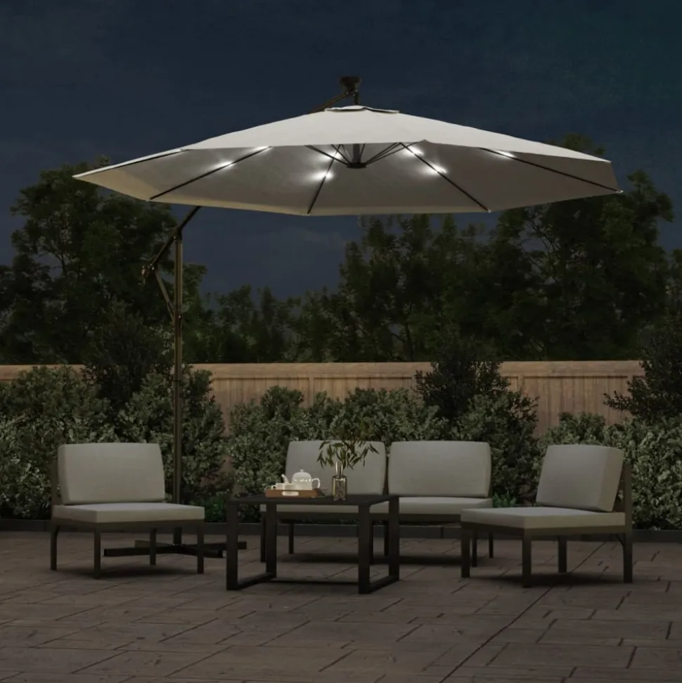 MAISON EXCLUSIVE - Parasol avec éclairage led 300cm poteau en métal sable