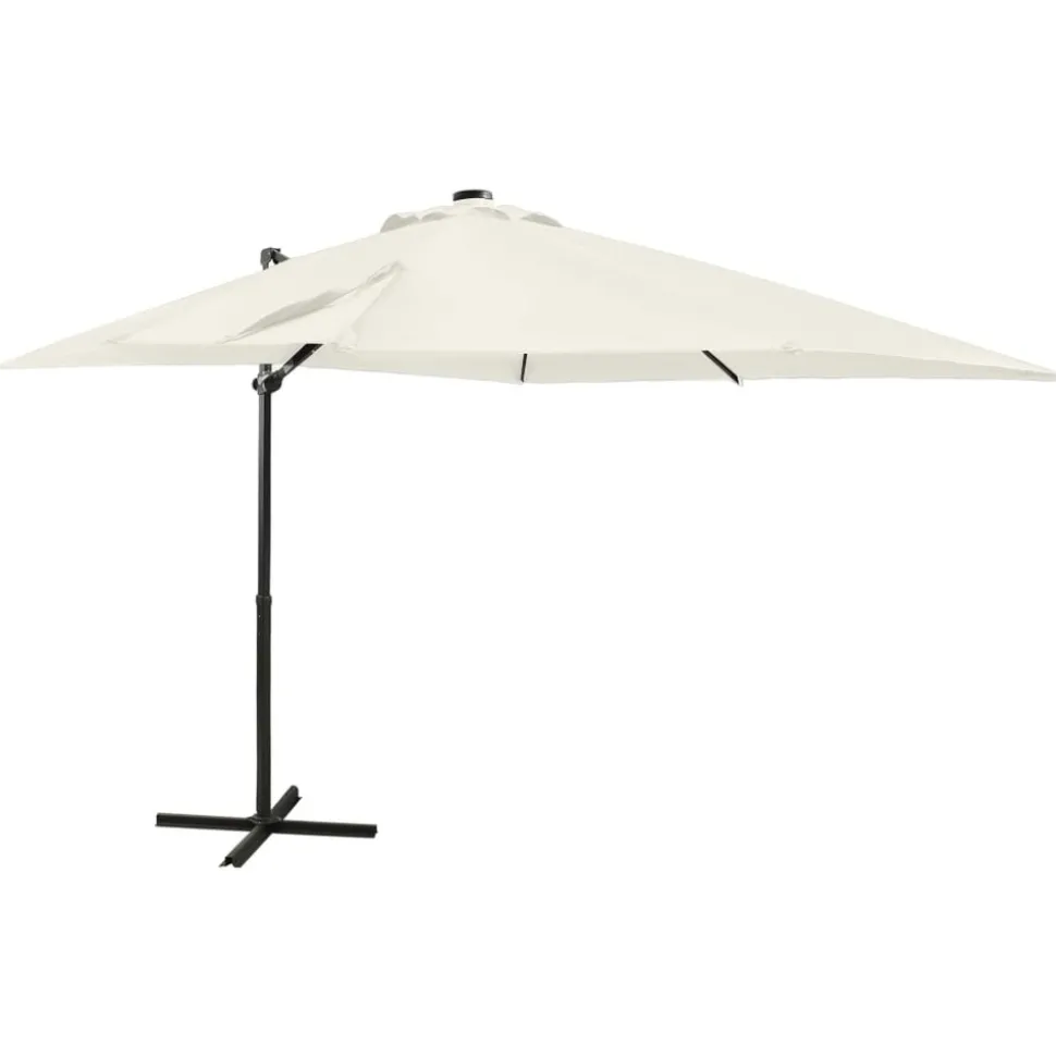 MAISON EXCLUSIVE - Parasol de jardin en porte-à-faux et mât et lumières led sable