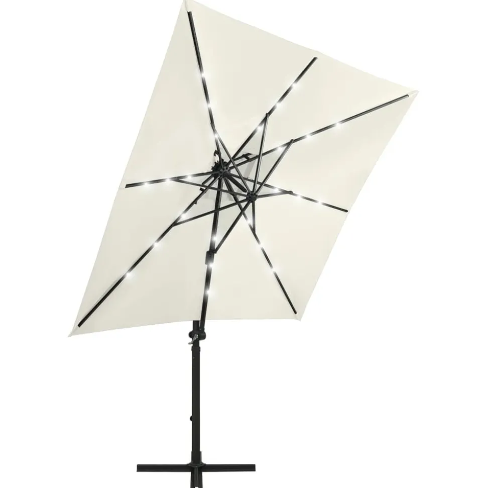 MAISON EXCLUSIVE - Parasol de jardin en porte-à-faux et mât et lumières led sable