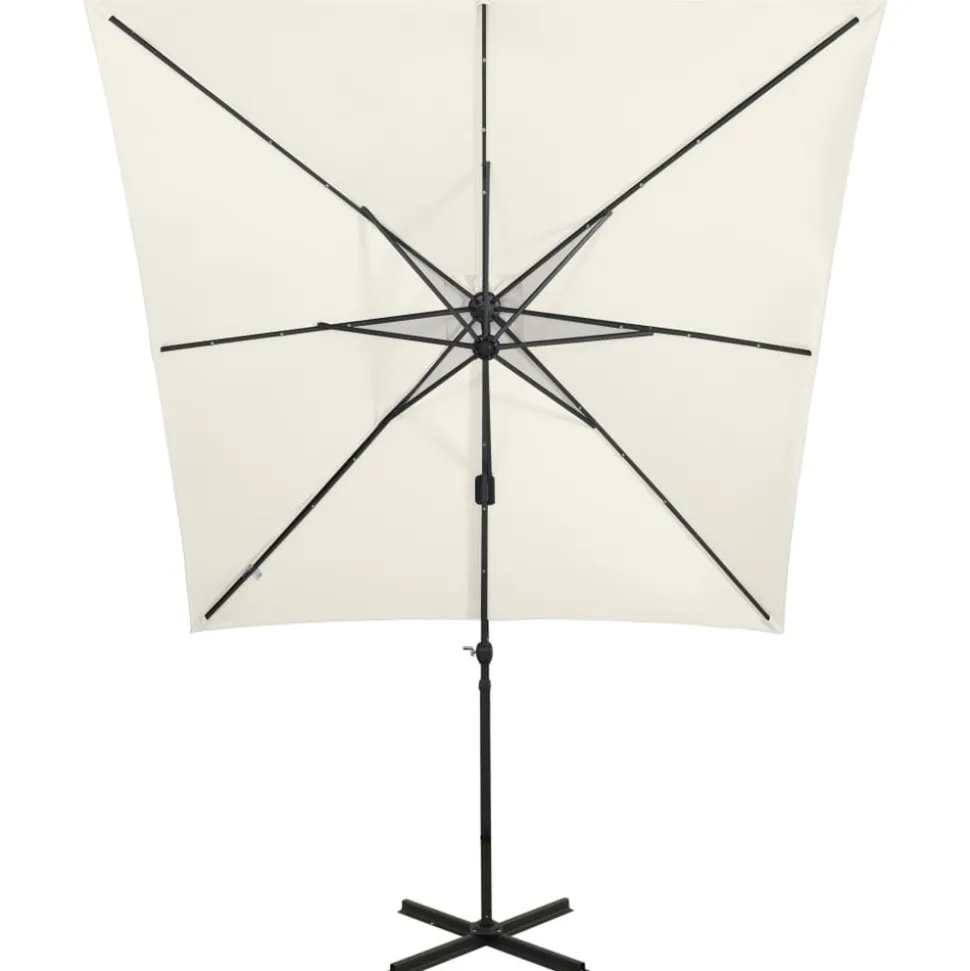 MAISON EXCLUSIVE - Parasol de jardin en porte-à-faux et mât et lumières led sable