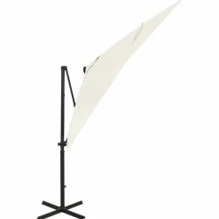 MAISON EXCLUSIVE - Parasol de jardin en porte-à-faux et mât et lumières led sable