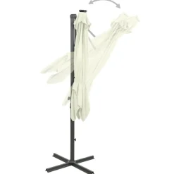 MAISON EXCLUSIVE - Parasol de jardin en porte-à-faux et mât et lumières led sable