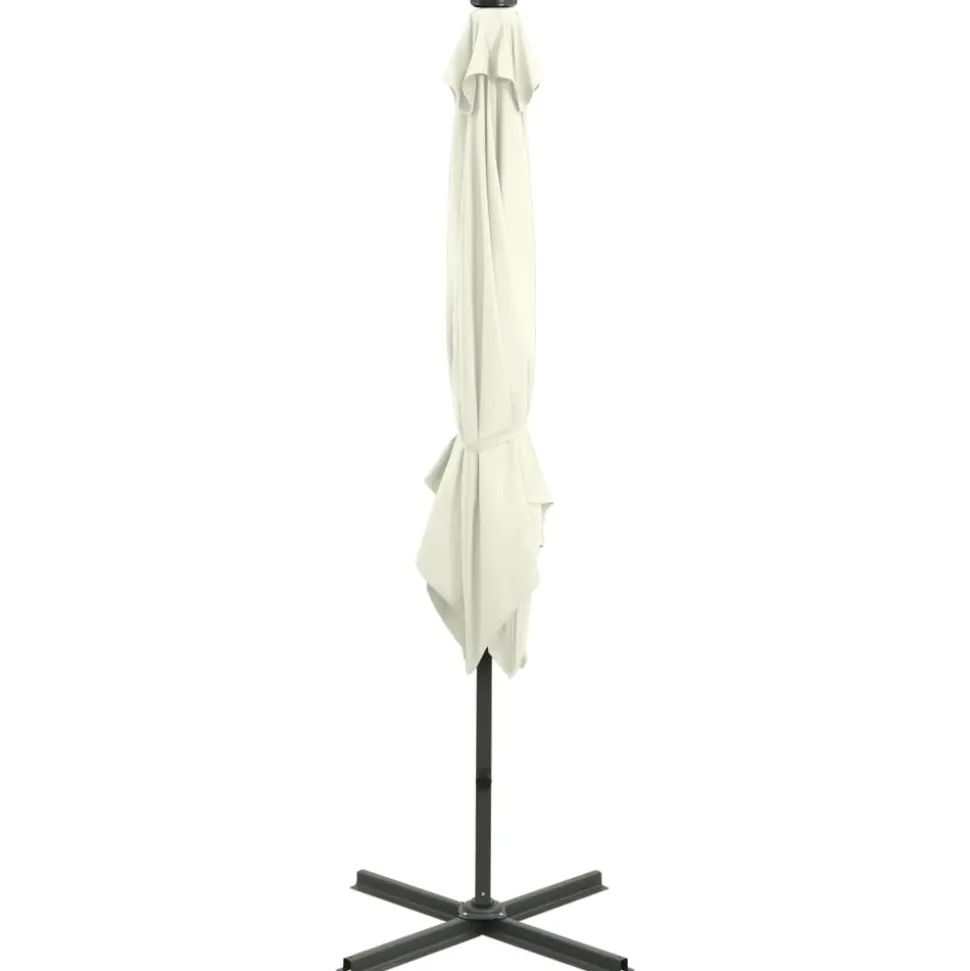 MAISON EXCLUSIVE - Parasol de jardin en porte-à-faux et mât et lumières led sable