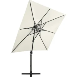 MAISON EXCLUSIVE - Parasol de jardin en porte-à-faux et mât et lumières led sable
