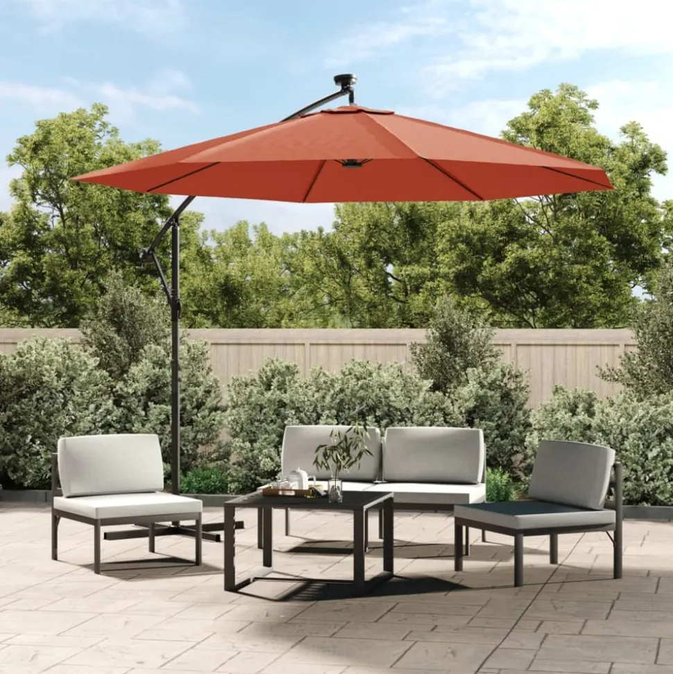 MAISON EXCLUSIVE - Parasol de jardin en porte-à-faux et lumières led mât en acier