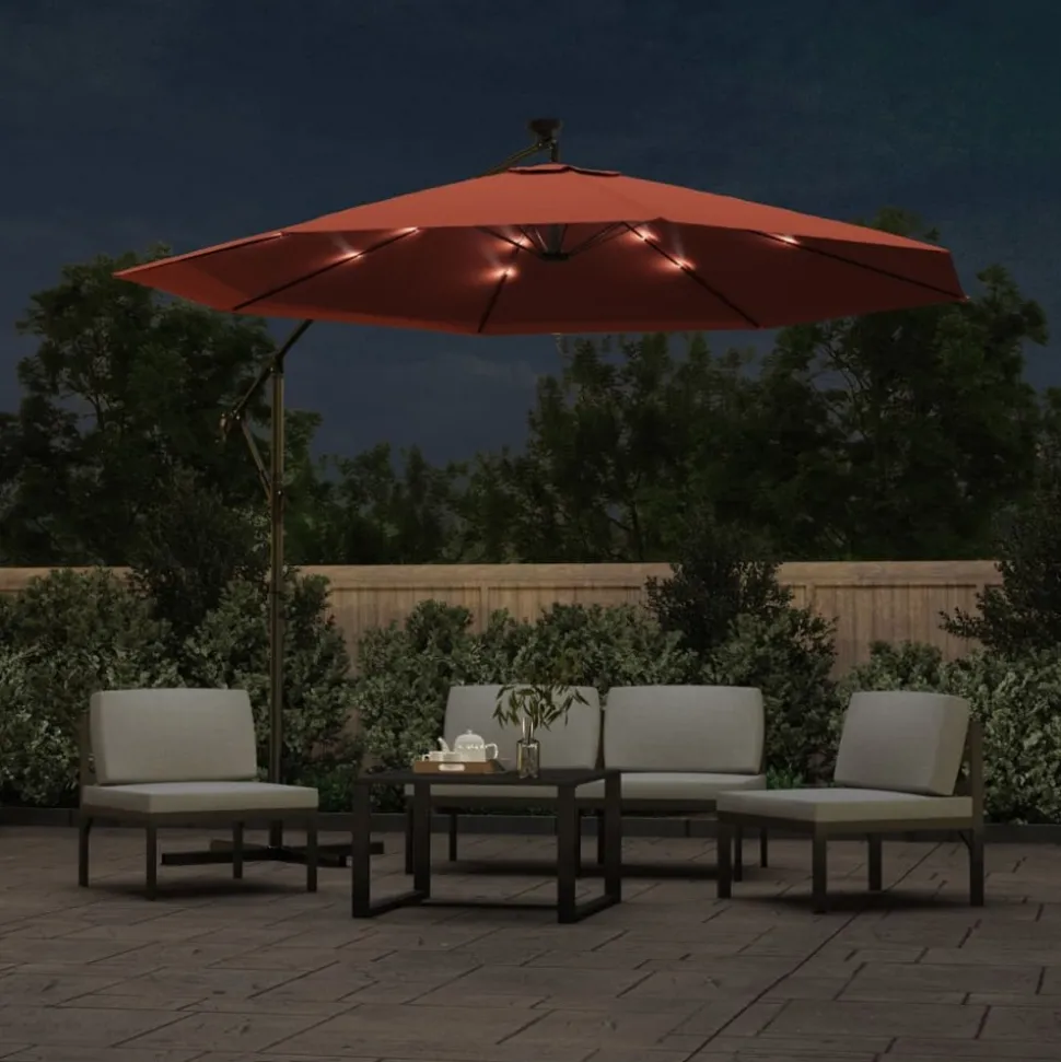 MAISON EXCLUSIVE - Parasol de jardin en porte-à-faux et lumières led mât en acier