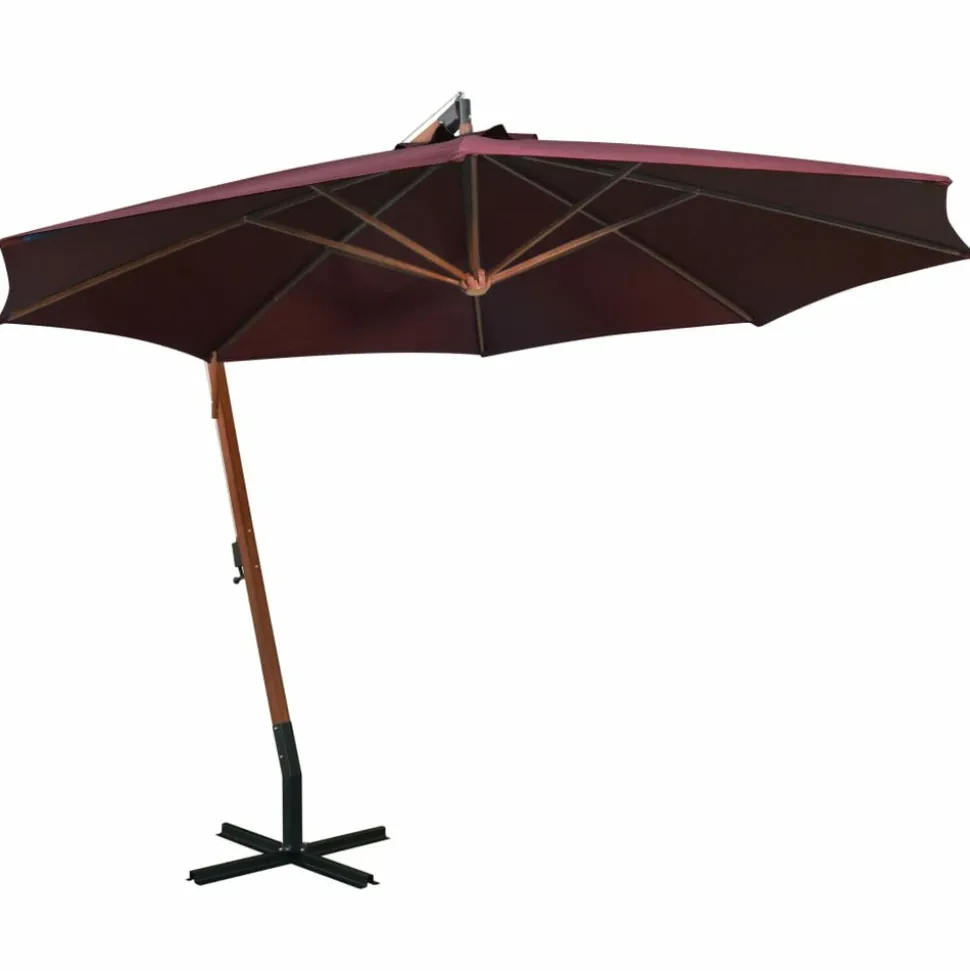 MAISON EXCLUSIVE - Parasol de jardin suspendu et mât rouge bordeaux bois de sapin