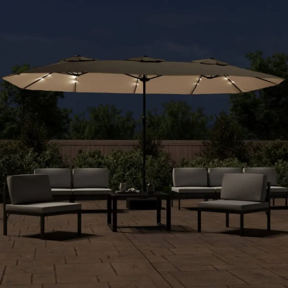 MAISON EXCLUSIVE - Parasol de jardin à double tête avec led taupe 449x265 cm
