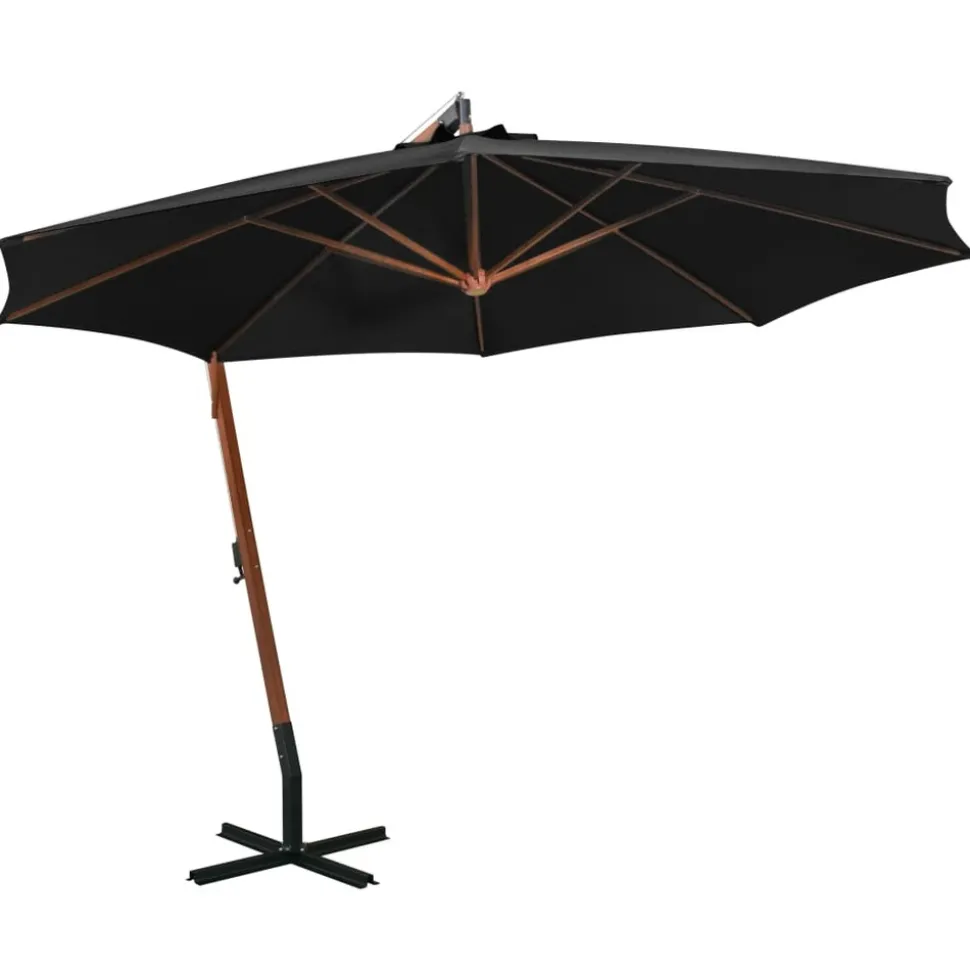 MAISON EXCLUSIVE - Parasol de jardin suspendu avec mât noir bois de sapin massif