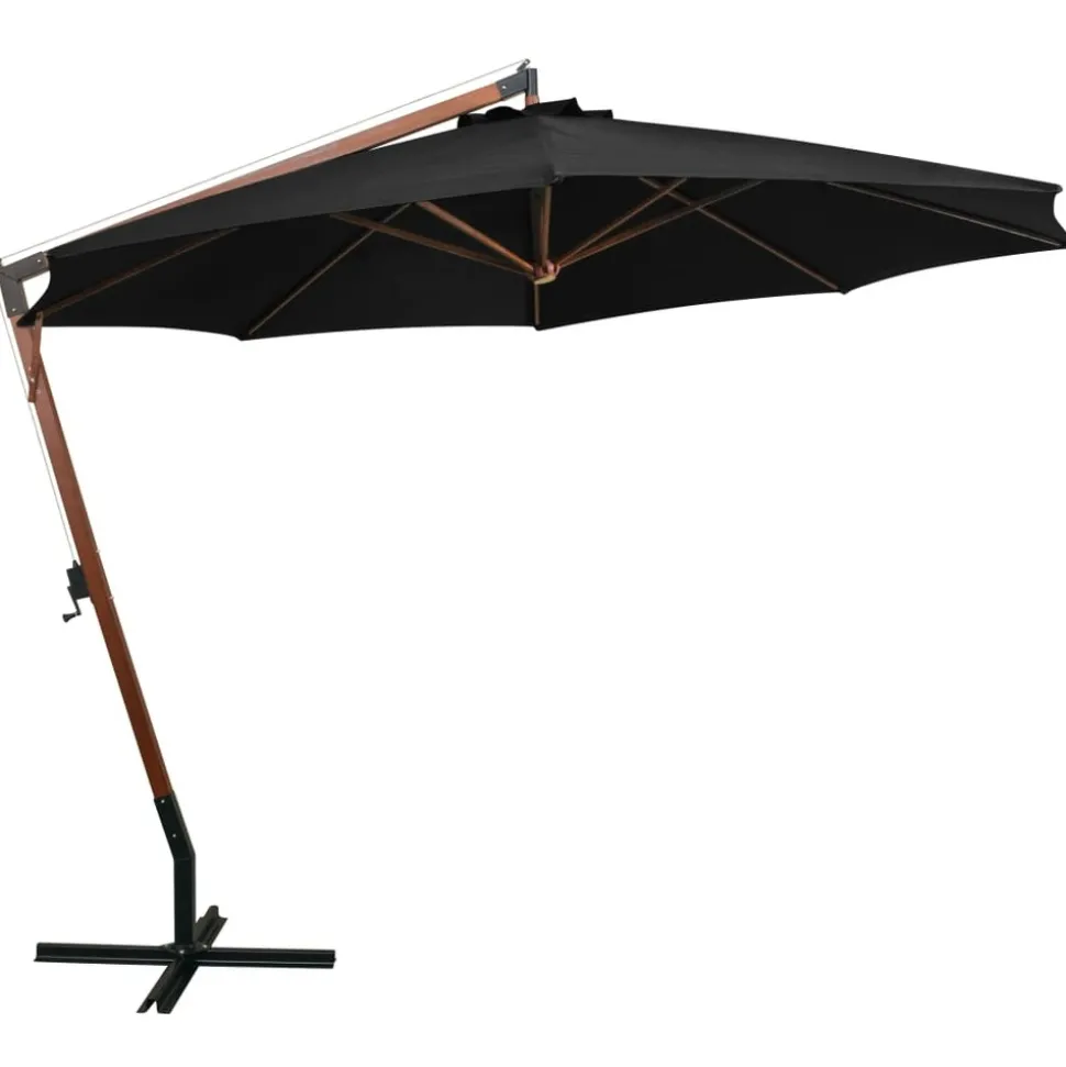 MAISON EXCLUSIVE - Parasol de jardin suspendu avec mât noir bois de sapin massif