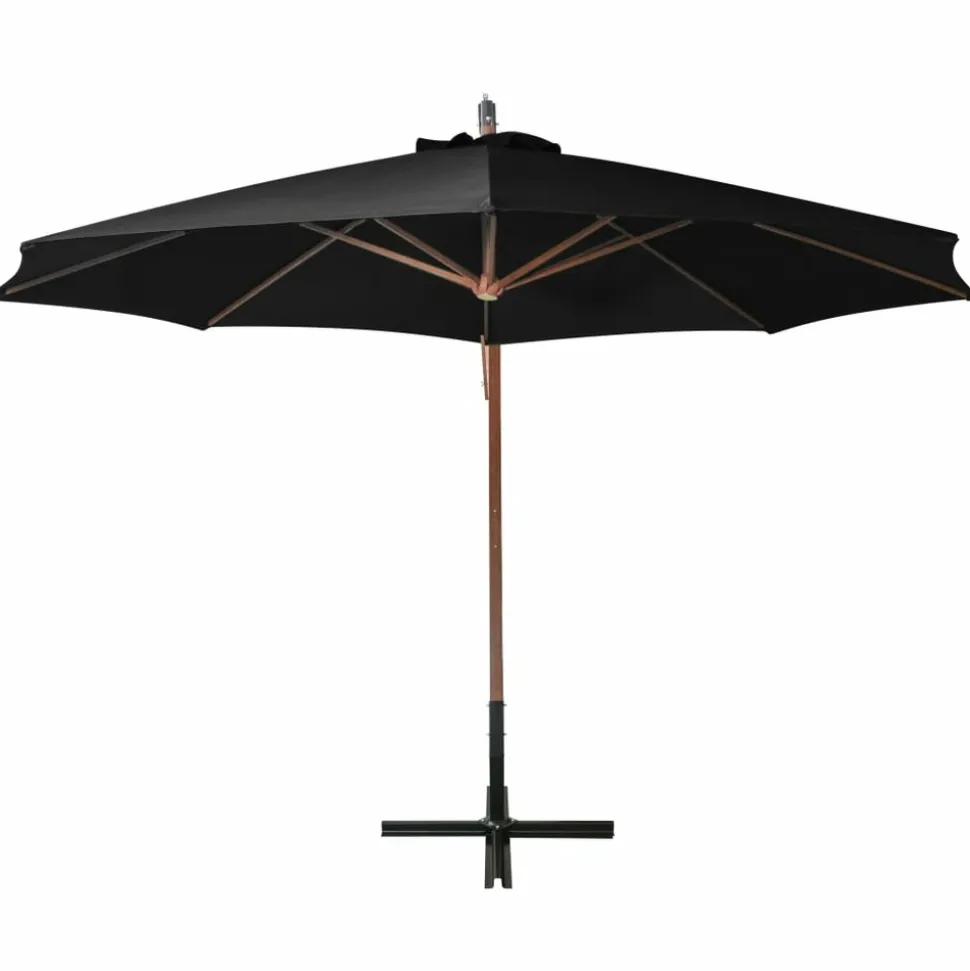 MAISON EXCLUSIVE - Parasol de jardin suspendu avec mât noir bois de sapin massif