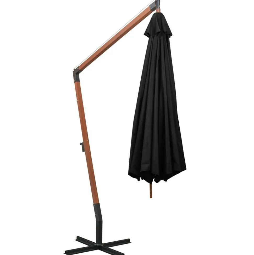 MAISON EXCLUSIVE - Parasol de jardin suspendu avec mât noir bois de sapin massif