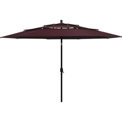 MAISON EXCLUSIVE - Parasol de jardin à 3 niveaux mât en aluminium rouge bordeaux