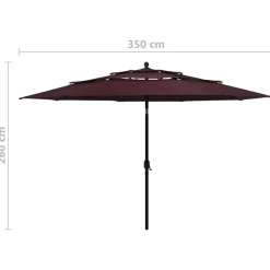 MAISON EXCLUSIVE - Parasol de jardin à 3 niveaux mât en aluminium rouge bordeaux
