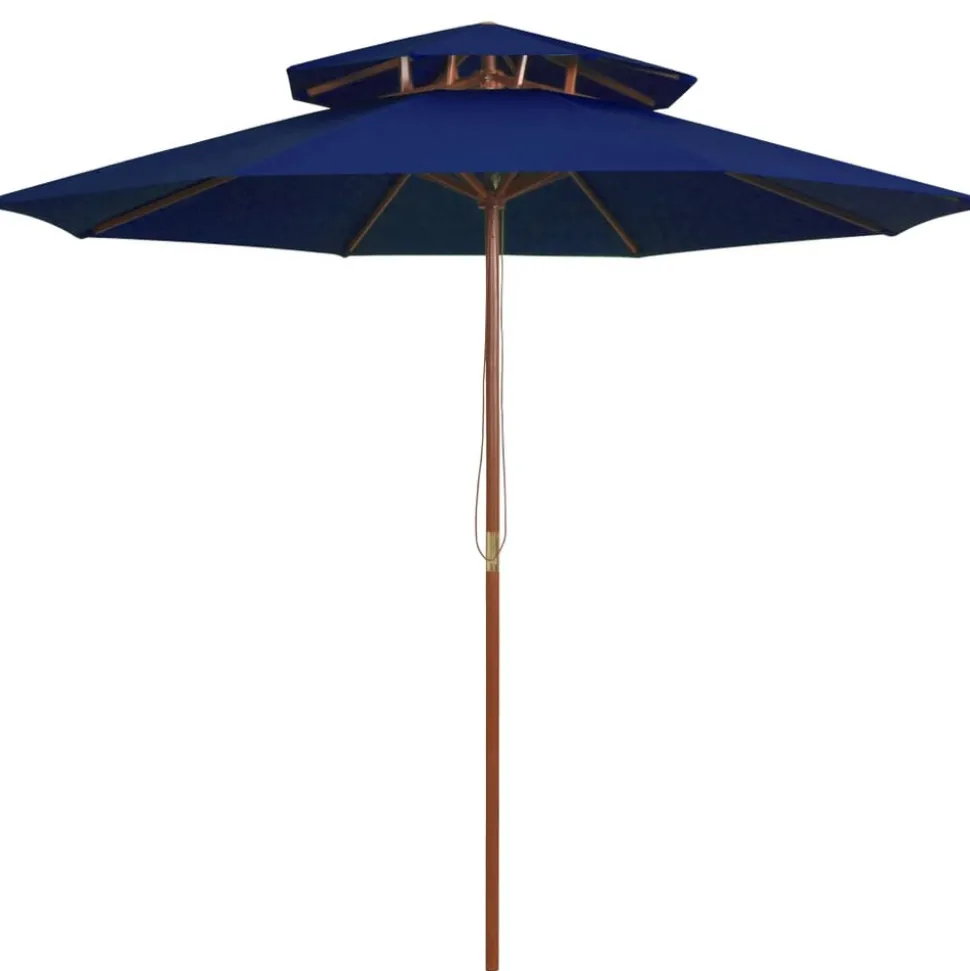 MAISON EXCLUSIVE - Parasol à deux étages avec mât en bois bleu 270 cm