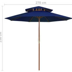 MAISON EXCLUSIVE - Parasol à deux étages avec mât en bois bleu 270 cm