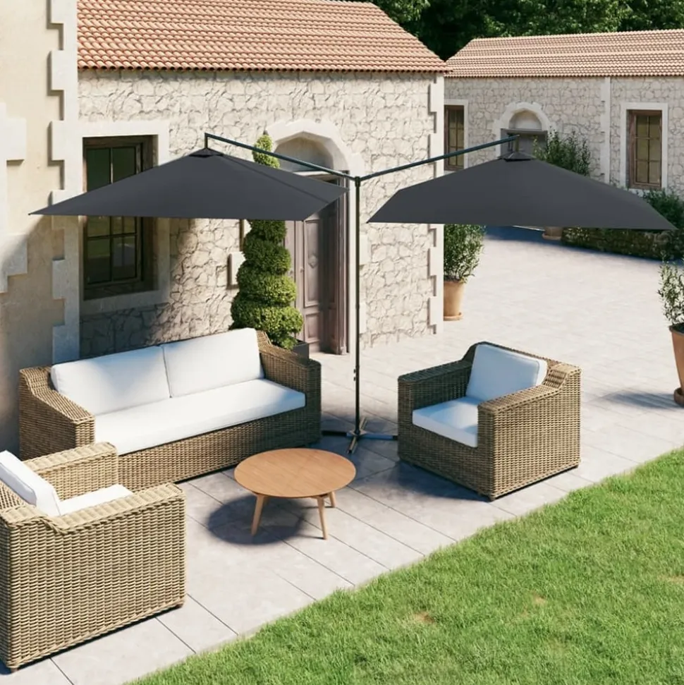MAISON EXCLUSIVE - Parasol de jardin double avec mât en acier anthracite 600x300cm
