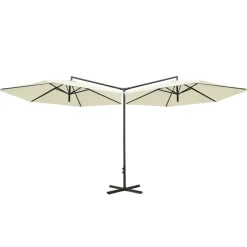 MAISON EXCLUSIVE - Parasol de jardin double avec mât en acier sable 600 cm