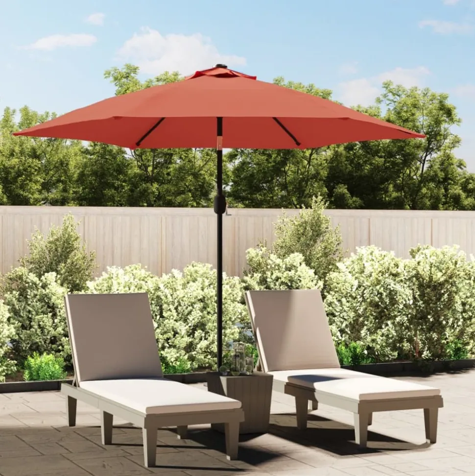 MAISON EXCLUSIVE - Parasol de jardin avec lumières led et mât en acier terre cuite