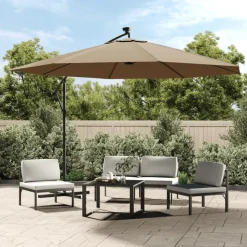 MAISON EXCLUSIVE - Parasol de jardin en porte-à-faux et lumières led mât en métal