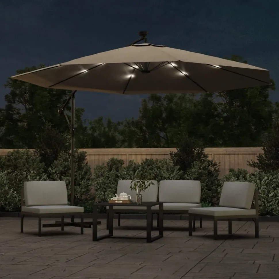 MAISON EXCLUSIVE - Parasol de jardin en porte-à-faux et lumières led mât en métal