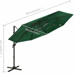 MAISON EXCLUSIVE - Parasol de jardin à 4 niveaux avec mât en aluminium vert 3x3 m