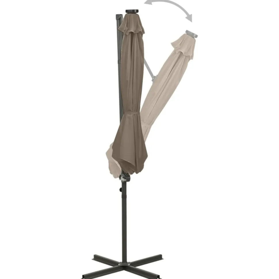 MAISON EXCLUSIVE - Parasol de jardin en porte-à-faux et mât et lumières led taupe