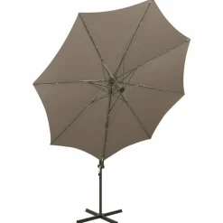 MAISON EXCLUSIVE - Parasol de jardin en porte-à-faux et mât et lumières led taupe