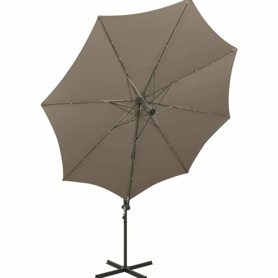 MAISON EXCLUSIVE - Parasol de jardin en porte-à-faux et mât et lumières led taupe