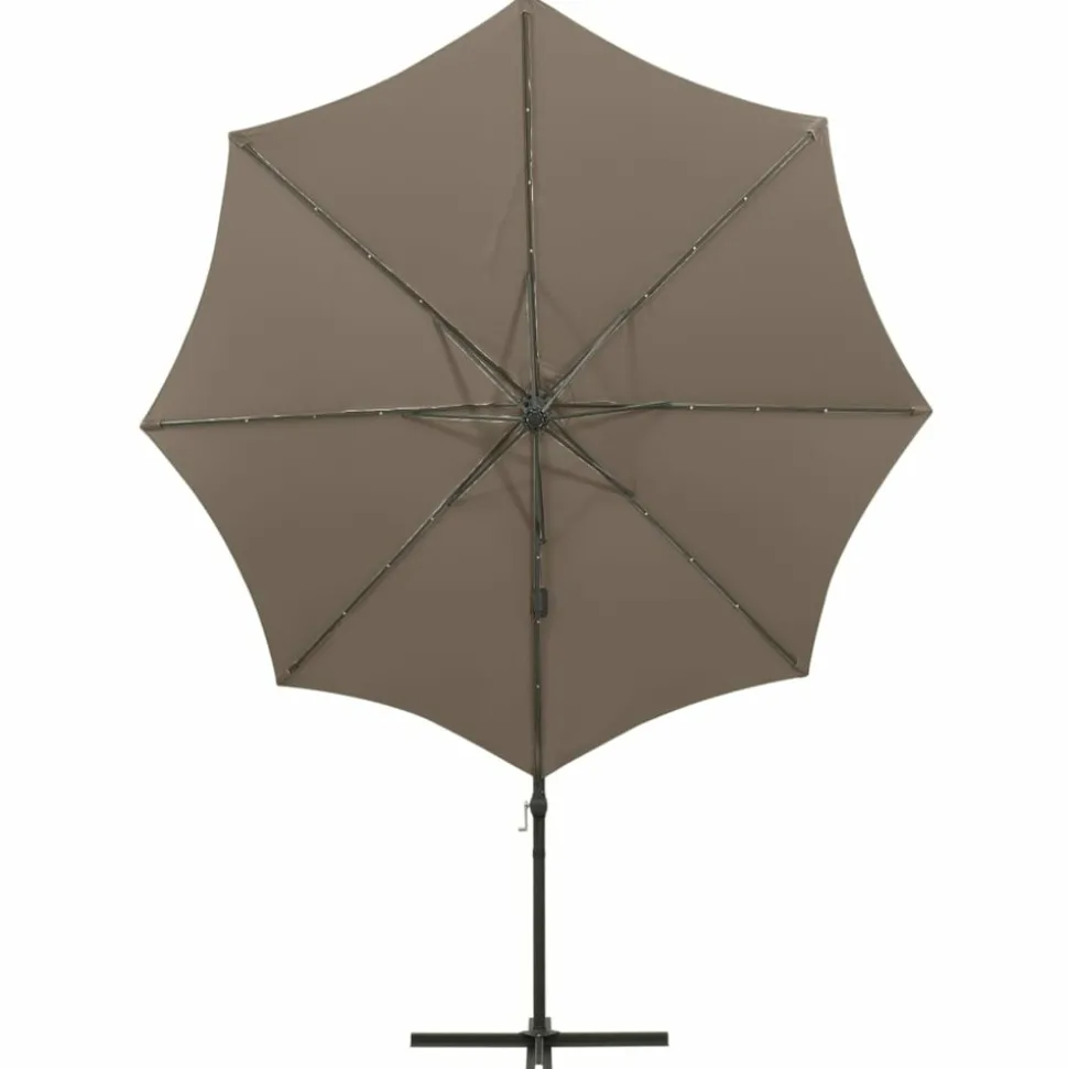 MAISON EXCLUSIVE - Parasol de jardin en porte-à-faux et mât et lumières led taupe