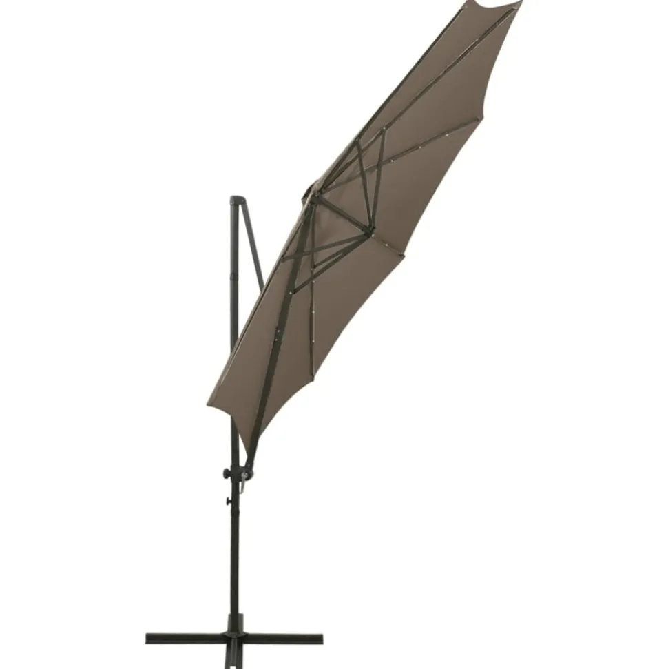 MAISON EXCLUSIVE - Parasol de jardin en porte-à-faux et mât et lumières led taupe