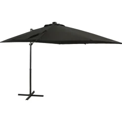 MAISON EXCLUSIVE - Parasol de jardin en porte-à-faux et mât et lumières led noir